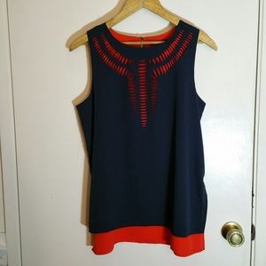 Jennifer & Grace navy and orange sleeveless blouse
